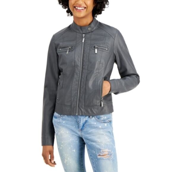 Juniors' Faux-Fur-Lined Moto Jacket Large NWT - Picture 1 of 3